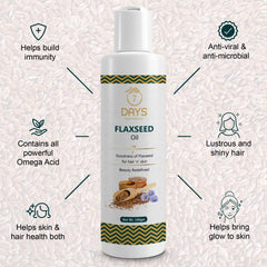 7 Days Flaxseed Oil (Cold Pressed) For Skin Breast Growth & Hair- 100ml, Natural and 100% Pure (Organic) Hair Oil (120 ml)