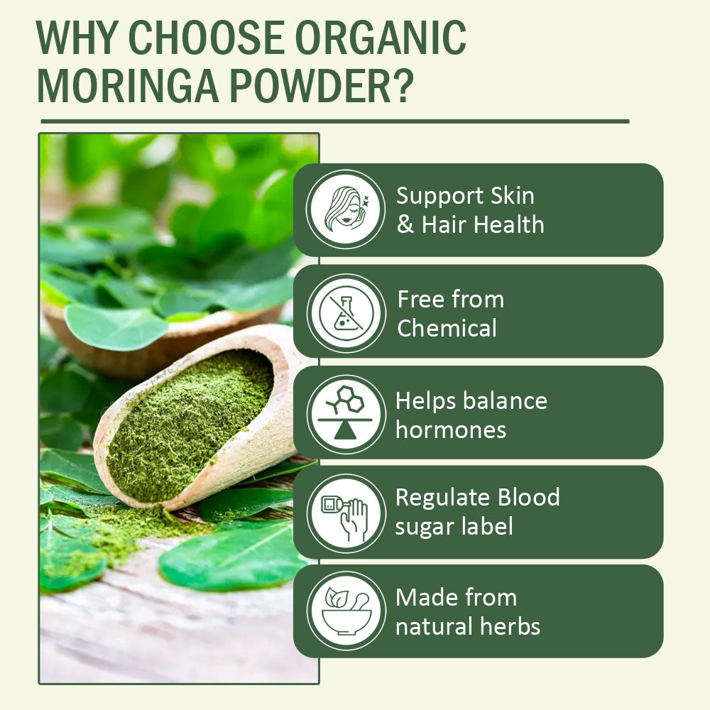 7Days Natural Moringa Powder | Premium Edible Quality | Sun-Dried | With Giloy & Tulsi | 200g