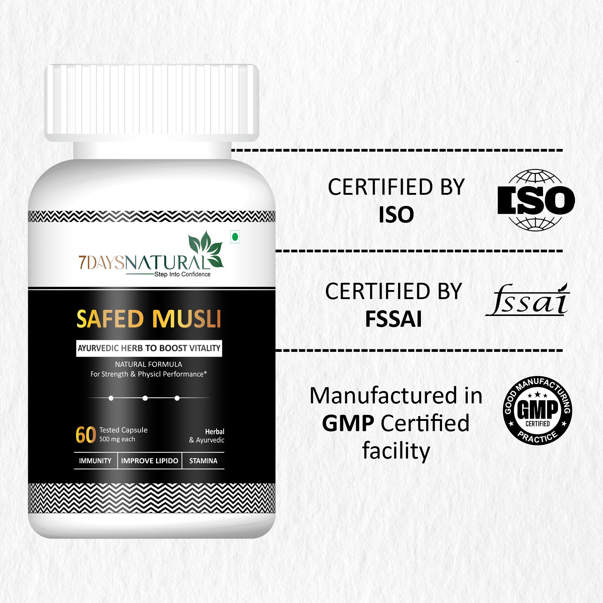 Safed Musli Extract Capsule for Strength, Immunity & Stamina 800mg- 60 Capsule