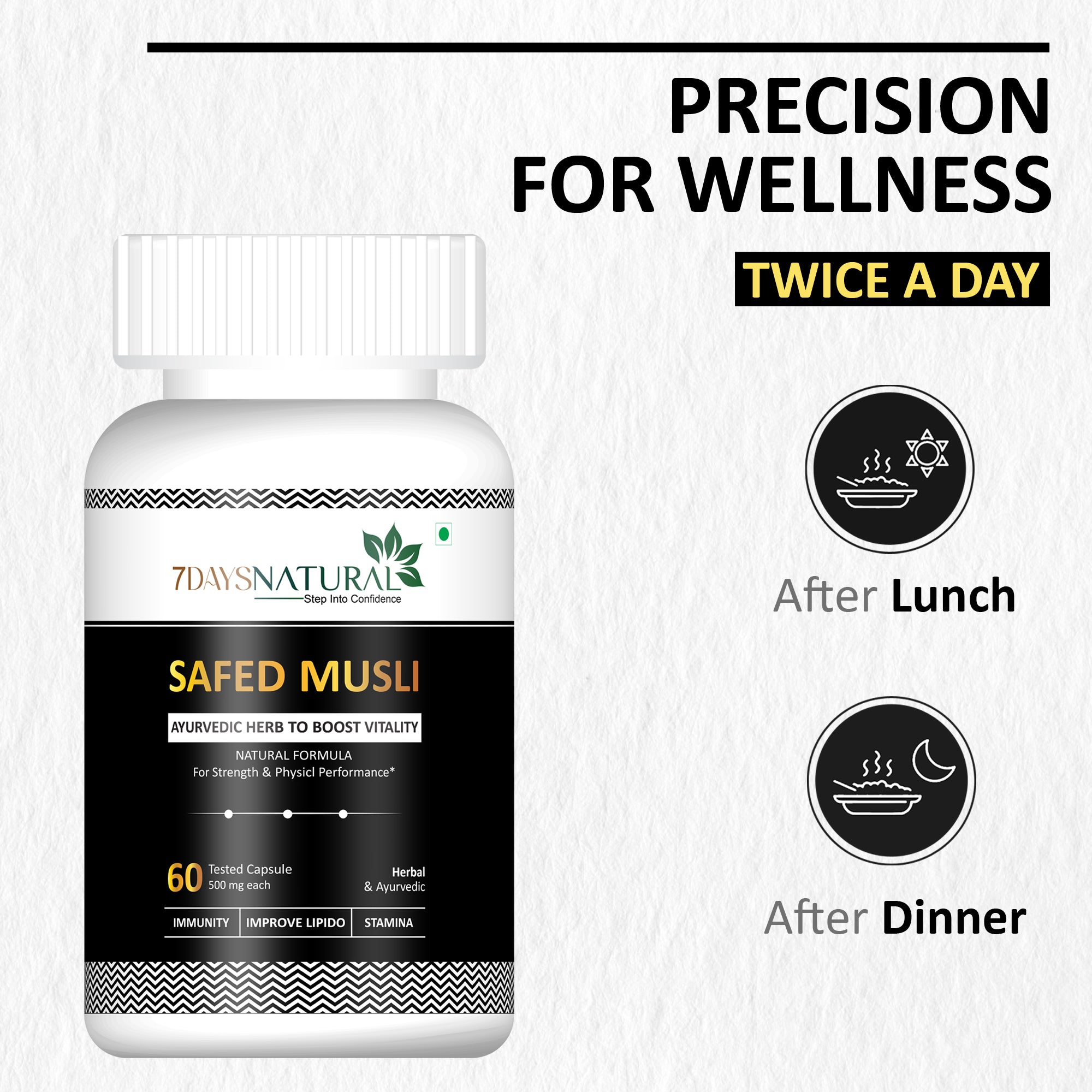 Safed Musli Extract Capsule for Strength, Immunity & Stamina 800mg- 60 Capsule