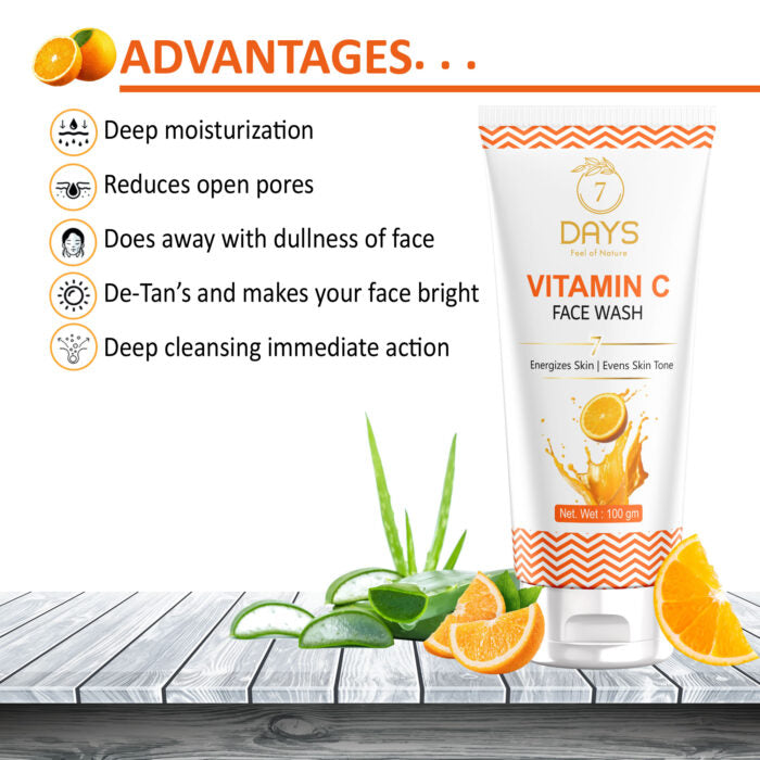 7Days Vitamin C Face Wash with Turmeric for Skin Illumination for Tightening, Whitening & Brightening Skin(100ml)