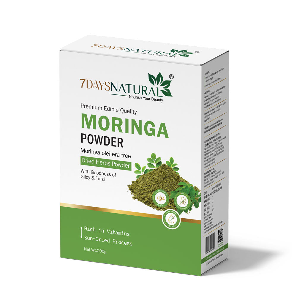 7Days Natural Moringa Powder | Premium Edible Quality | Sun-Dried | With Giloy & Tulsi | 200g