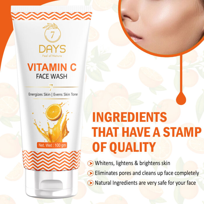 7Days Vitamin C Face Wash with Turmeric for Skin Illumination for Tightening, Whitening & Brightening Skin(100ml)