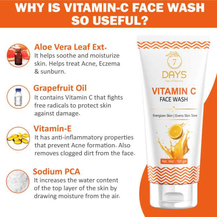 7Days Vitamin C Face Wash with Turmeric for Skin Illumination for Tightening, Whitening & Brightening Skin(100ml)