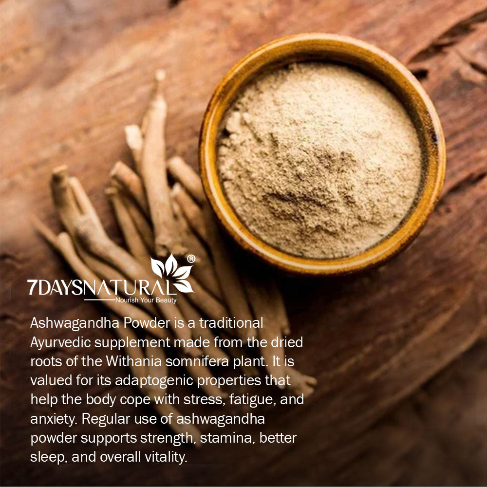 7Days Natural Ashwagandha Powder | Premium Edible Quality | With Mulethi & Fenugreek | Sun-Dried | 200g
