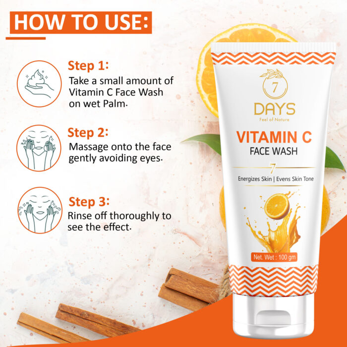 7Days Vitamin C Face Wash with Turmeric for Skin Illumination for Tightening, Whitening & Brightening Skin(100ml)