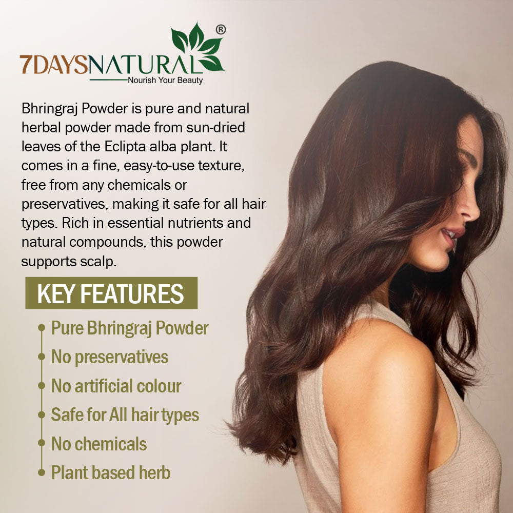 7Days Natural Pure Bhringraj Powder – Ayurvedic Bhringraj Powder(Eclipta Alba) for Hair Growth | Scalp Detox & Skin Rejuvenation(200 Gm)