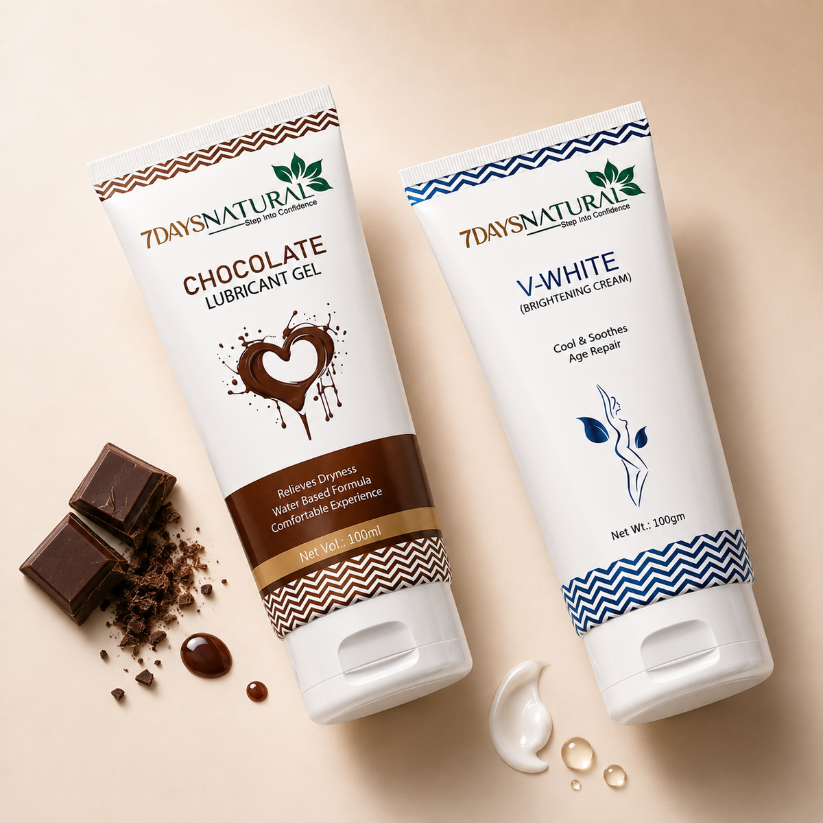 Chocolate Lubricant Gel & V-White Brightening Cream Combo | 7DaysNatural