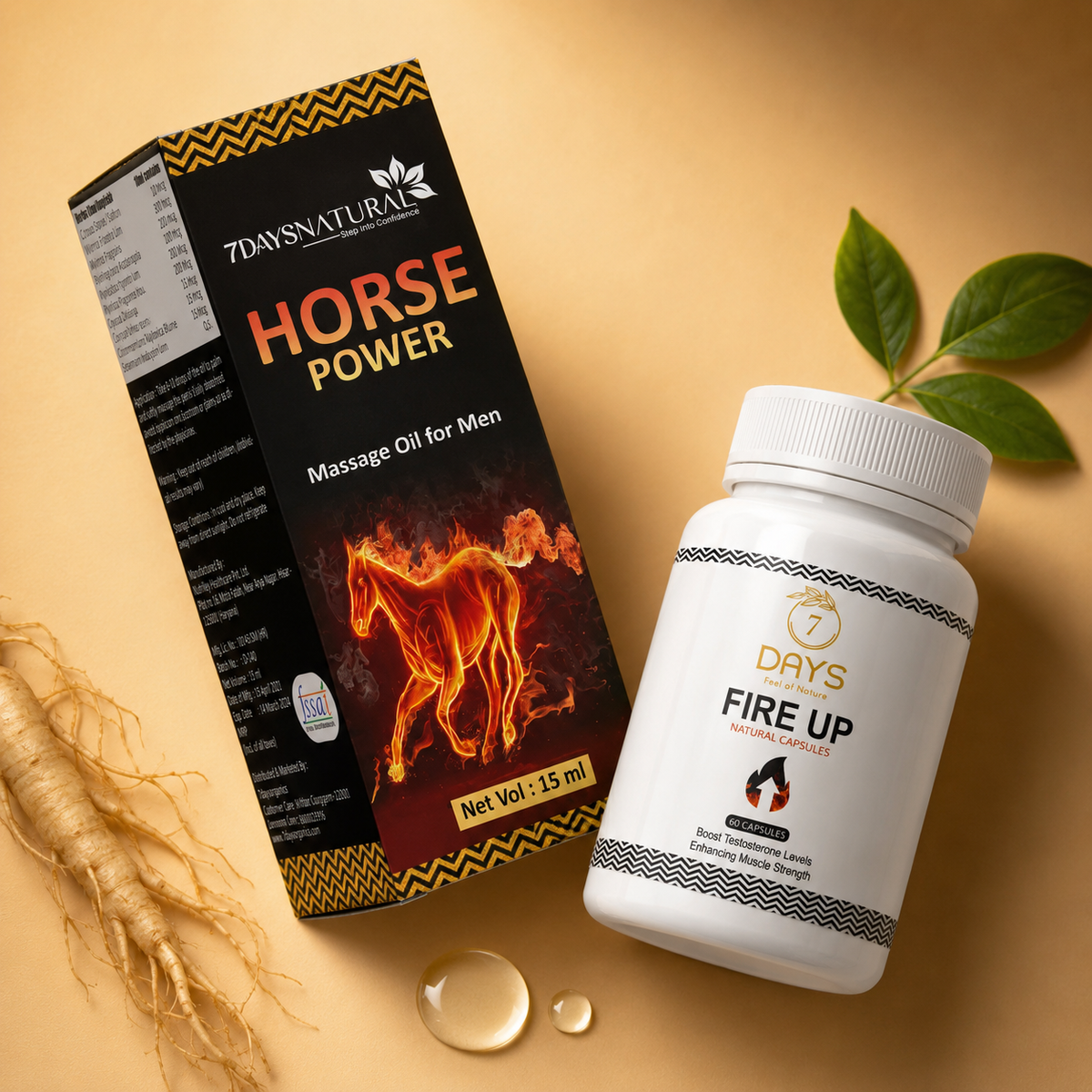 Horse Power Massage Oil & Fire Up Capsules for Men | 7DaysNatural