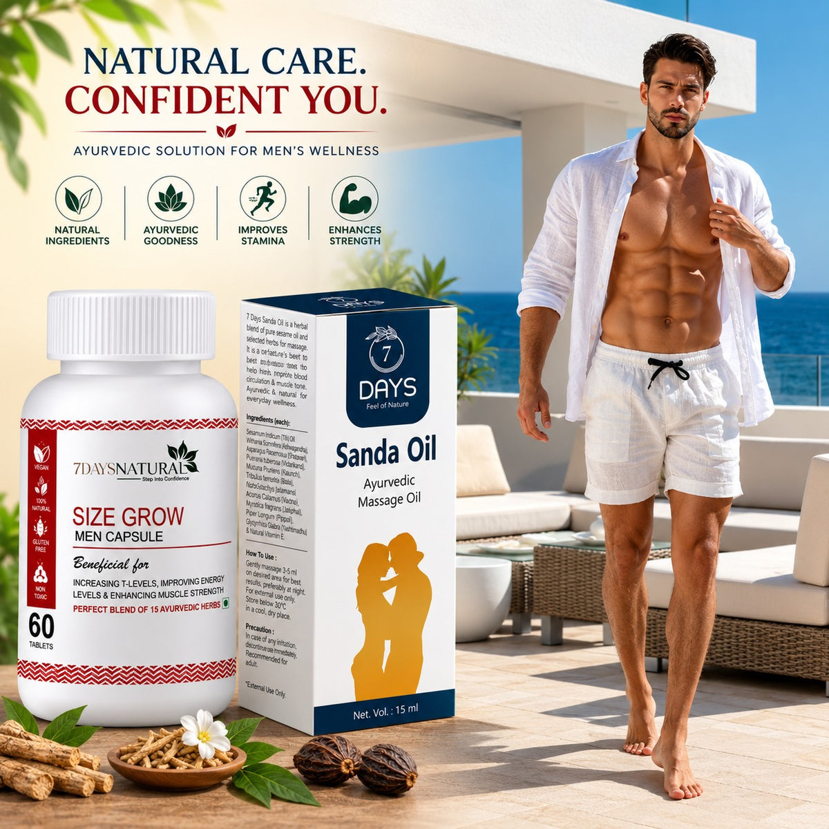 7DAYS Sanda Oil with Herbal Supplement Capsules | Premium Combo Pack