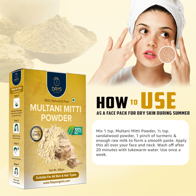 Multani Mitti Powder for Face Hair 100gm – 7 Days Organic