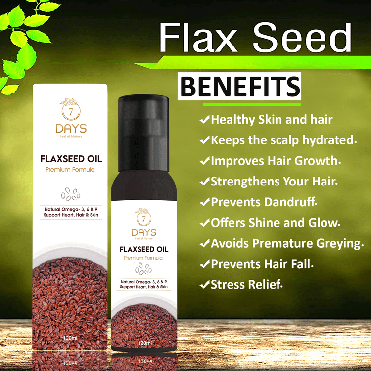 7 Days Flaxseed Oil (Cold Pressed) For Skin Breast Growth & Hair- 100ml,  Natural and 100% Pure (Organic) Hair Oil (120 ml) – 7 Days Organic